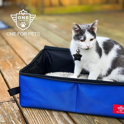 One for Pets Portable 2-in-1 Double Pet Kennel/Shelter, Fabric, Black/Royal Blue 20"x20"x39" - Car Seat-Belt Fixture Included (Litter Box)
