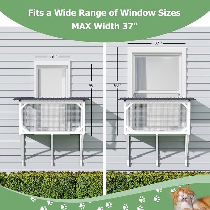 Catio Outdoor Cat Enclosure - Cat Window Perch for Sunbathing, Napping, Overlooking, Napping & Nature Viewing, Window Hammock – Safe & Serene Outdoor Enjoyment (Window Catio, Whie)