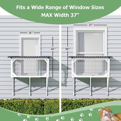 Catio Outdoor Cat Enclosure - Cat Window Perch for Sunbathing, Napping, Overlooking, Napping & Nature Viewing, Window Hammock – Safe & Serene Outdoor Enjoyment (Window Catio, Whie)