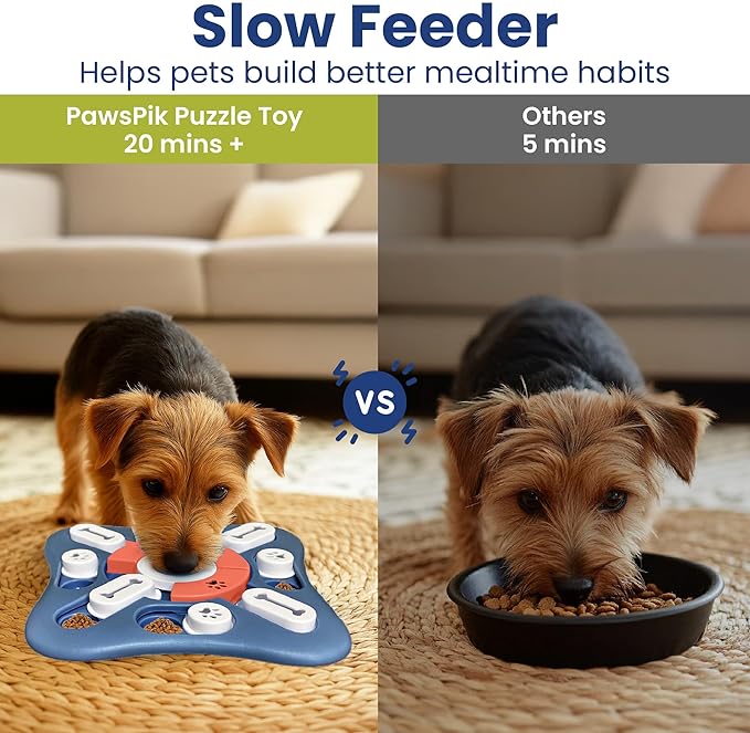 PAWSPIK Interactive Dog Puzzle Toy – Treat Dispensing Slow Feeder for Dogs, Mental Enrichment Toy with Squeaker & 16 Compartments – Durable, Non-Slip, Dishwasher Safe – Light Blue (Orange and Blue)