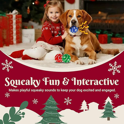 Christmas Dog Balls Toys, 3 Pack 2.5'' Squeaky Tennis Balls for Dogs | Idea Gift for Puppy Birthday & Christmas Decoration & Stocking Stuffers, Small Medium Large Breeds