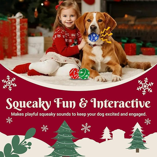 Christmas Dog Balls Toys, 3 Pack 2.5'' Squeaky Tennis Balls for Dogs | Idea Gift for Puppy Birthday & Christmas Decoration & Stocking Stuffers, Small Medium Large Breeds