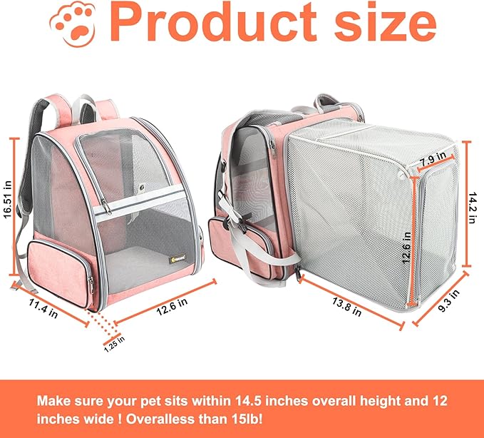 Texsens Innovative Traveler Bubble Backpack Pet Carriers for Cats and Dogs (Expandable-Pink)