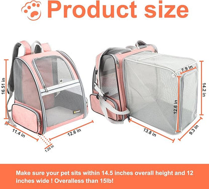 Texsens Innovative Traveler Bubble Backpack Pet Carriers for Cats and Dogs (Expandable-Pink)
