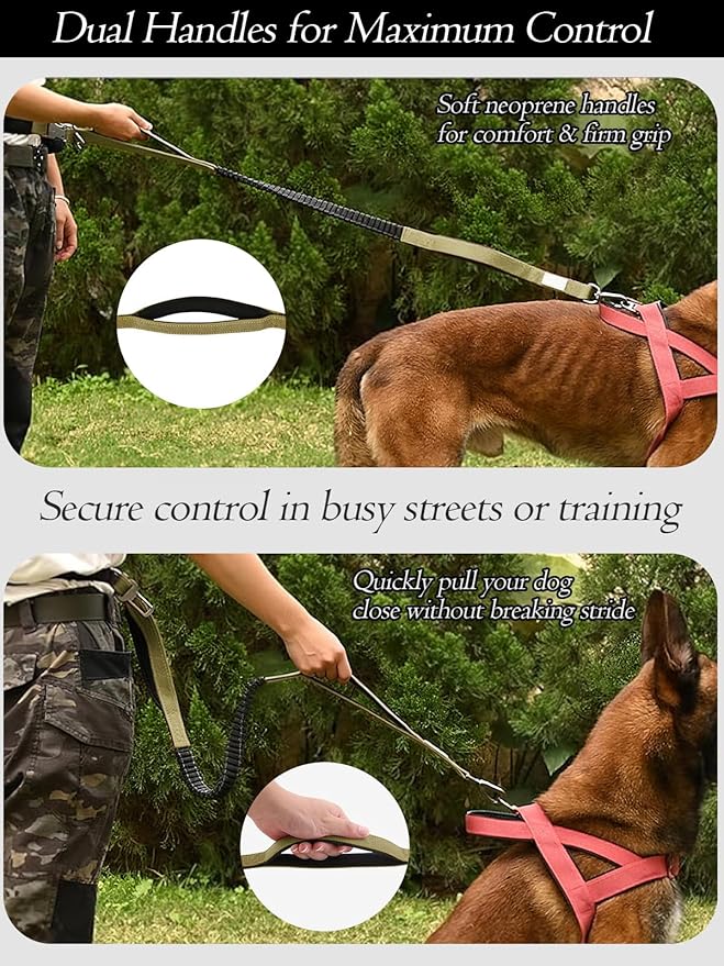 Hands Free Dog Leash with Zipper Pouch & Waist Belt – Reflective Durable Bungee Leash with Dual Padded Handles for Walking, Jogging & Running, Fits Small to Large Dogs (Yellow)