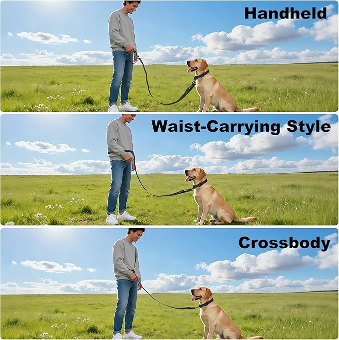 Dog Leash with Adjustable Waist Belt for Running, Crossbody Style for Hands-Free Walking Handheld Dog Walking Leash
