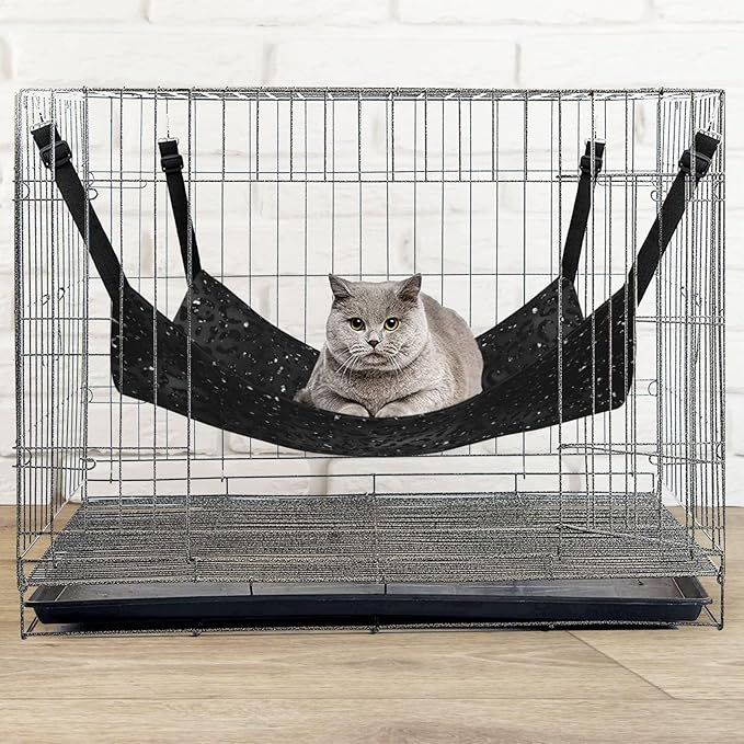 Cute Black Cheetah Leopard Skin Print Animal Cat Hammock for Cage Hanging Reversible Pet Hammock Bed Adjustable,Soft Sleeping Hammock for Cats,Ferret,Puppy,Rabbits,Small Animals