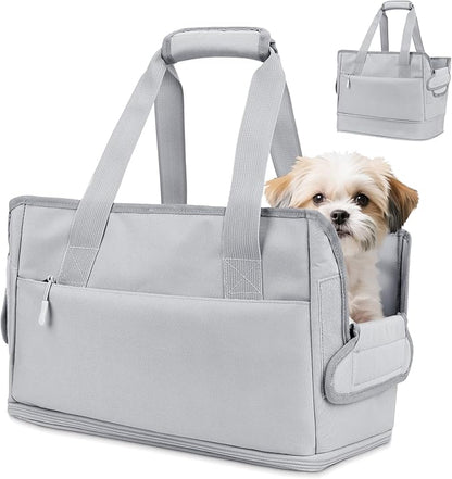 Dog Purse Carrier for Small Dogs Under 10 lbs with Pockets Adjustable Soft Sided Pad Extendable Dog Carriers Tote for Puppies with Safety Leash Clip for Travel Shopping (Gray)
