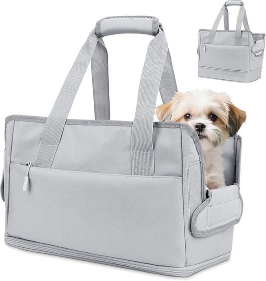 Dog Purse Carrier for Small Dogs Under 10 lbs with Pockets Adjustable Soft Sided Pad Extendable Dog Carriers Tote for Puppies with Safety Leash Clip for Travel Shopping (Gray)