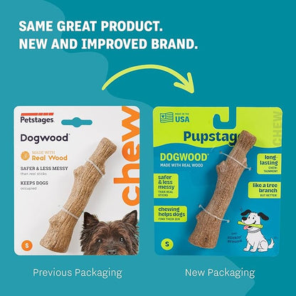 Pupstages Dogwood Dog Chew Toy – Real-Wood Blend, Natural Flavor & Texture, Moderate Chewers, Small, 5.4"