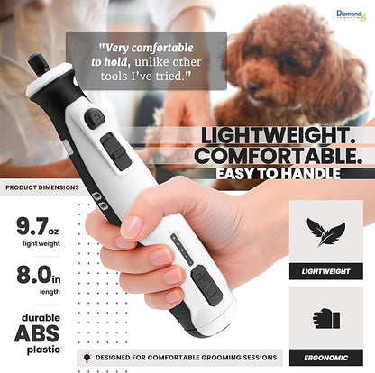 Diamondg Cordless Dog Nail Grinder with Quiet Sound & LED Tip for Large & Small Dogs, 4hrs. Runtime - Electric Dog Nail Trimmer, Heavy Duty Rotary Tool Alternative to Toenail Clippers & Filers