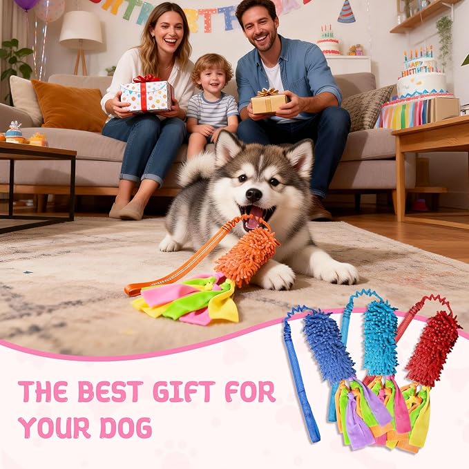 Squeaky Dog Tug Toy, Interactive Tug of War Rope Toys for Small Medium Large Dog, Soft Chenille Chewing Dog Rope Toys for Puppy Training and Play Games