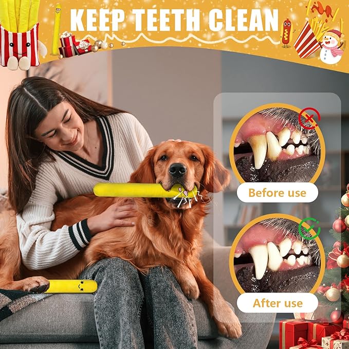 Dog Squeak Toys, 5 Pack Christmas French Fry PlushToys Interactive Cute Dog Toys for Small Dogs Holiday Dog