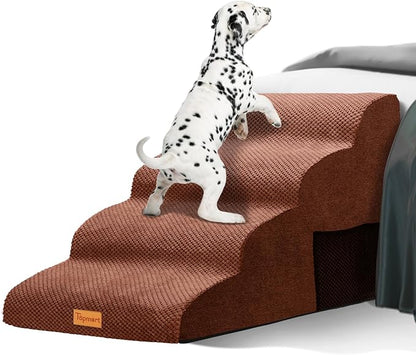 Topmart Wider High Density Foam Dog Steps 4 Tiers,Extra Wide Deep Pet Steps,Non-Slip Pet Stairs with Waterproof Cover,Soft Foam Dog Ladder,Best for Older, Injured, Pets,Cats