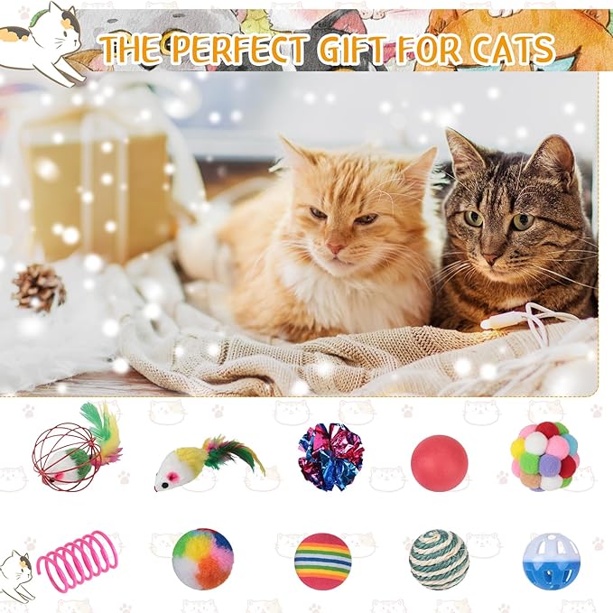 Shappy 150 Pcs Cat Toys for Indoor Cats Bulk, Kitten Toys Pack, Variety Interactive Gift Including Mice Rainbow Balls Spring Crinkle Balls Gift for Kitty Kitten Cat(Classic)