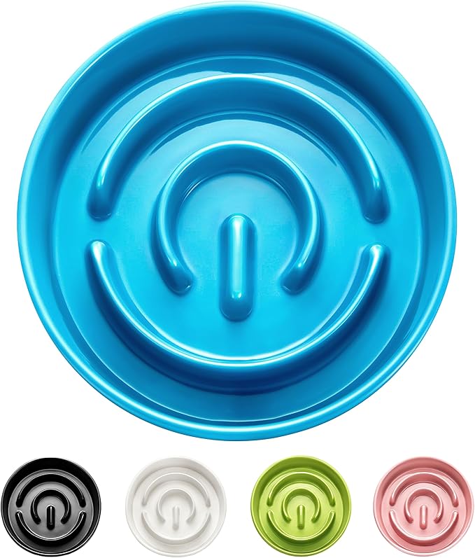 Ceramic Slow Feeder Dog Bowls, 2.0 Cups Slow Feeder for Medium Dogs, Puzzle Maze Bowl to Slow Down Eating, 30oz, 8in, Blue