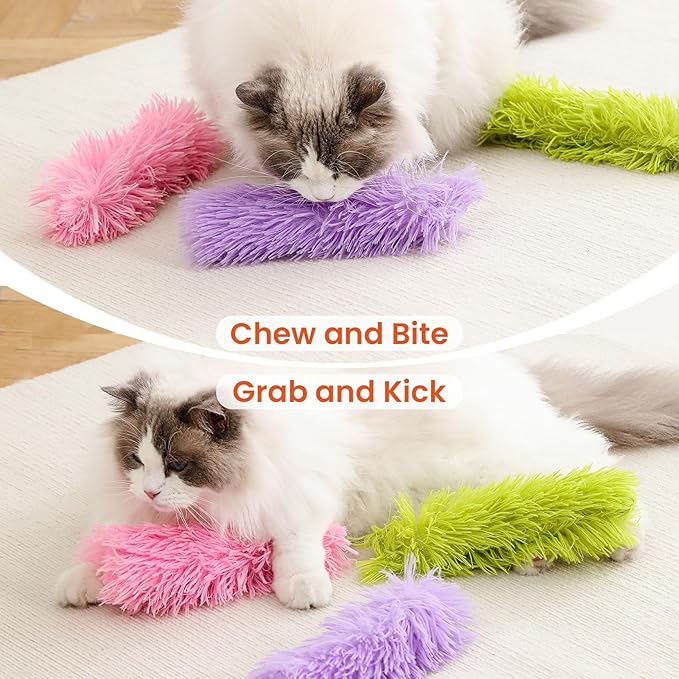 3 Pack Cat Pillow Toys with Catnip, Soft Plush Crinkle Cat Kicker Toys, Interactive Indoor Kitten Chew Toys for Kitty Exercise, Catnip Toys, Promotes Self Play for All Breeds