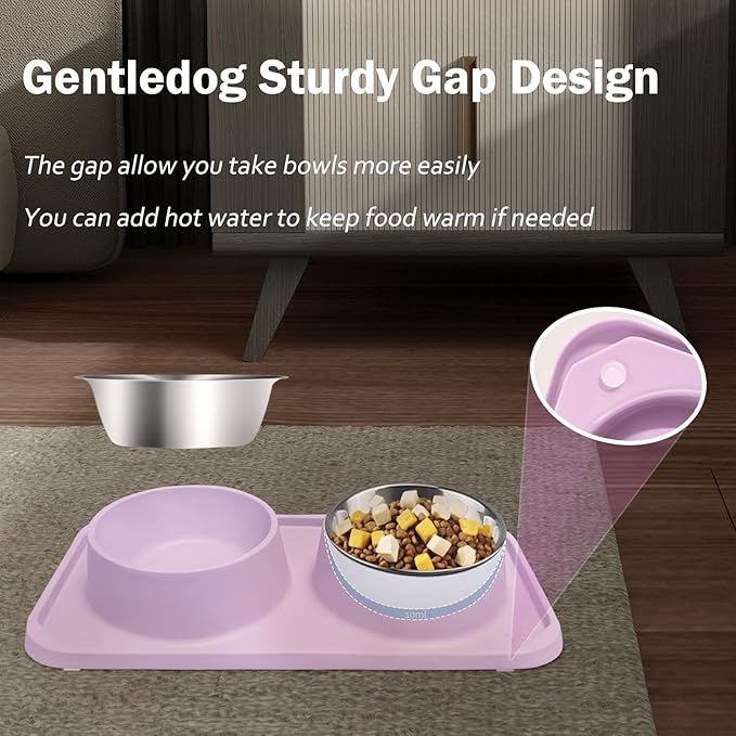 Cat Bowls for Food and Water, Upgrade Cat Food Bowls for Indoor Cats, Premium Removable Stainless Steel Double Bowls with Silicone Anti-Slip Pads, Water Bowl for Cats and Dog (Pink Purple)