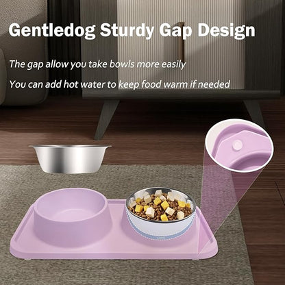 Cat Bowls for Food and Water, Upgrade Cat Food Bowls for Indoor Cats, Premium Removable Stainless Steel Double Bowls with Silicone Anti-Slip Pads, Water Bowl for Cats and Dog (Pink Purple)