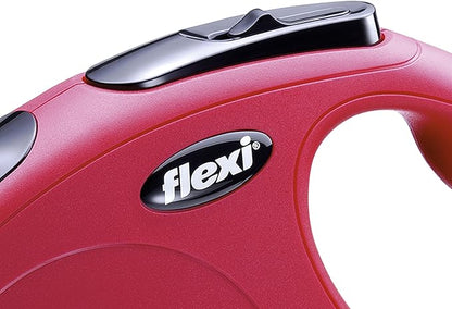 FLEXI New Classic Cord Retractable Dog Leash for Small Dogs up to 26 lbs. – 26 ft., Red | Tangle-Free Pet Walking Leash with One-Handed Brake, Pause, Lock | German Quality Product