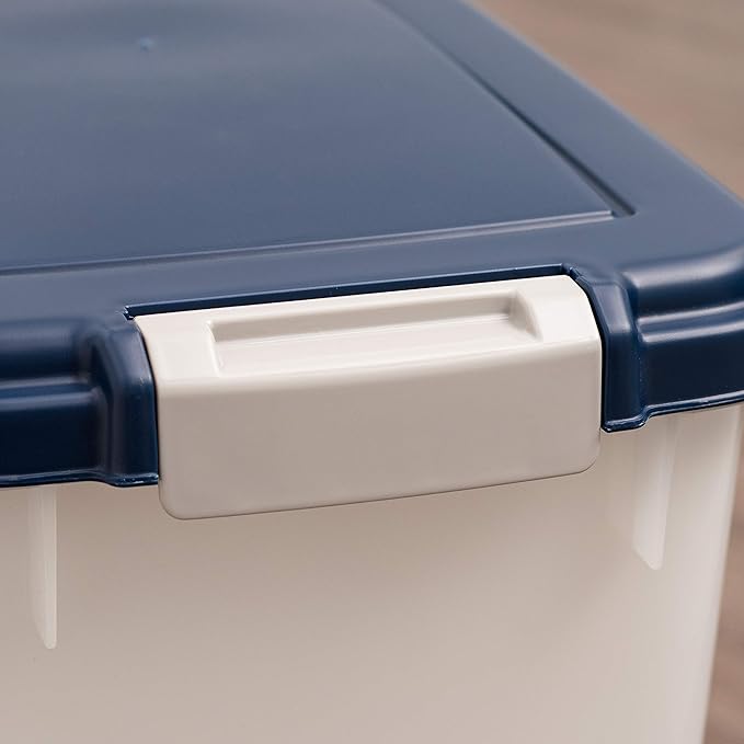IRIS USA Airtight Dog Food Storage Container, Up to 38 lbs, Attachable Wheels, For Dog Cat Bird and Other Pet Food Storage Bin, Keep Fresh, Easy Mobility, BPA Free, Navy/Pearl
