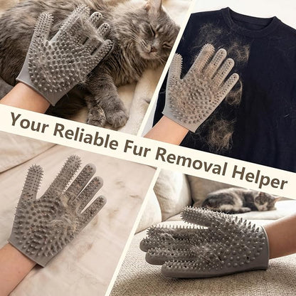 Pet Grooming Gloves for Cats & Dogs, Silicone Pet Hair Removal Glove for Bathing, Shedding & Massage, Gentle Cat & Dog Grooming Glove for Long & Short Hair Pets（Grey-Large）