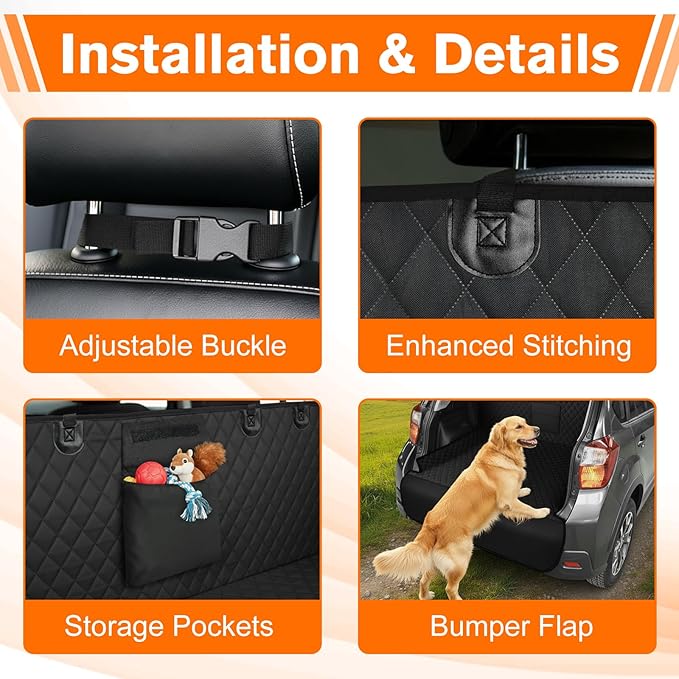NECKORY SUV Cargo Liner for Dogs - Waterproof Dog Car Seat Cover Mat for SUVs, Sedans, Vans & Trunks with Non-Slip Bumper Flap Protector, Scratchproof Large Size Universal Fit, Black
