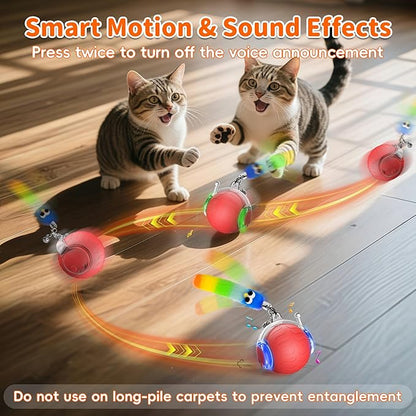 UPSKY Interactive Cat Toy Ball - Automatic Interactive Cat Toys for Indoor Cats, 3-Speed Modes Smart Kitten Toys with Sounds, Rechargeable Cat Ball for Bored Indoor Adult Cats (Red)
