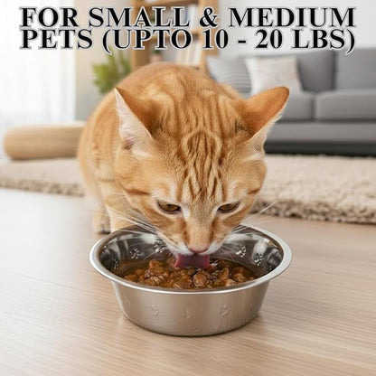 2-Pack Stainless Steel Dog and Cat Bowls Replacement Embossed Bowl 6.1" Diameter, 2.2" Height (Small, Dishwasher Safe)