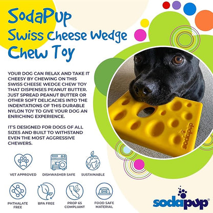 SodaPup Swiss Cheese Wedge – Durable Dog Chew Toy Made in USA from Non-Toxic, Pet Safe, Food Safe Nylon for Mental Stimulation, Clean Teeth, Fresh Breath, Problem Chewing, Calming Nerves & More