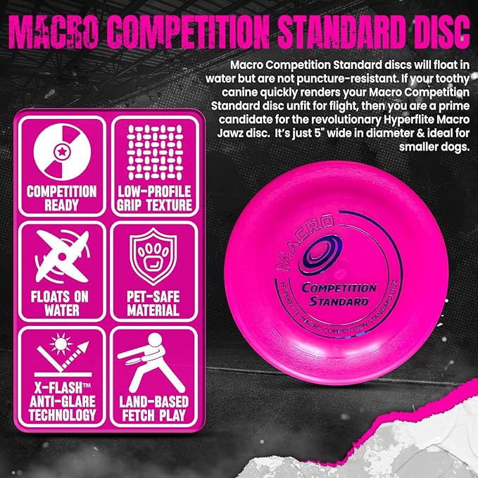 Hyperflite Macro Competition Standard Dog Disc 5" (28g) | Ultimate Flying Disc for Dogs | Official Skyhoundz Competition Disc for Play, Fetch & Pool Fun | Floats | Lightweight | Anti-Glare - Pink