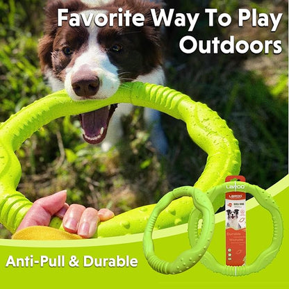 LaRoo Dog Toys for Medium/Large Dogs, Floatable Dog Flying Discs 3 Sizes Tug Toy, Interactive and Tug of War Ring Toy, Funny Fetch Teething Toys (Green, 11.8“)
