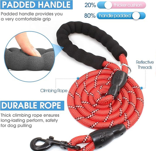 BAAPET 2/4/5/6 FT Dog Leash with Comfortable Padded Handle and Highly Reflective Threads for Small Medium and Large Dogs (6FT-1/2'', Red)