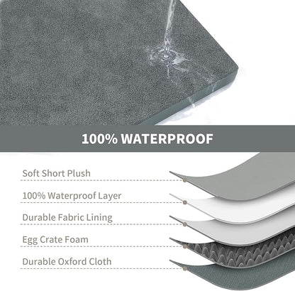 Plush Orthopedic Dog Bed for Medium Dogs & Puppies, Waterproof Dog Beds 29x18 Inch with Removable Washable Cover, Egg Crate Foam Flat Pet Mat, Gray