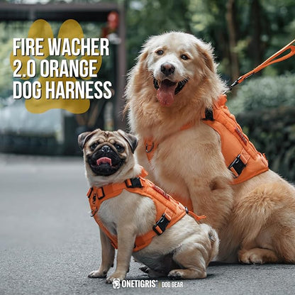 OneTigris Tactical Dog Harness Vest,No-Pull Service Dog Vest with Hook & Loop Panels,Adjustable Dog Vest Harness for Walking Hiking Training(Orange,XL)