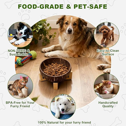 Handmade Natural Coconut Shell Dog Bowl, Eco-Friendly Pet Food Dish, Easy-to-Clean Sustainable Feeding Bowl for Small Dogs