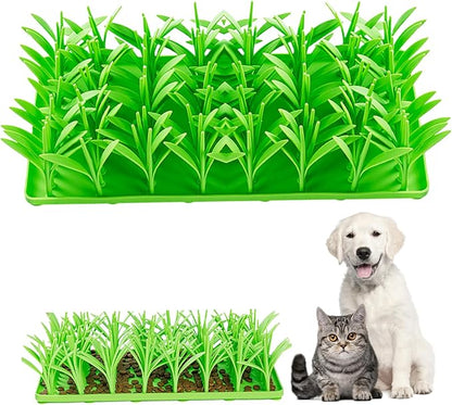 Lick Mat for Dog Silicone Interactive Green Grass Slow Feeder Mat with Non-Slip Suction Cups Soft Slows Down Mealtime Interesting Washable Lick for Cat, Puppy