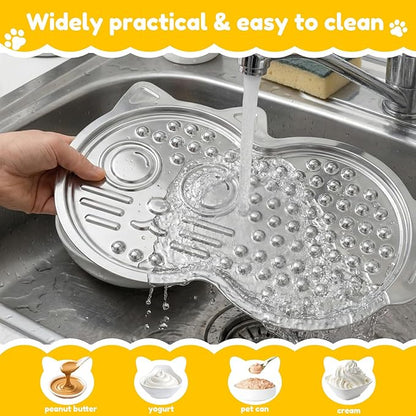 Stainless Steel Lick Mat for Dog and Cat, Pet Shaped Slow Feeder Pad Chew Proof Non Slip Large Licking Mat for Slow Eating Stress Relief Whisker Friendly for Cat(Silver)