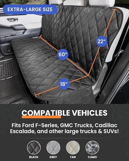 4Knines Dog Seat Cover for Back Seat, Heavy Duty Waterproof Rear Seat Protector for Large Trucks, SUVs, Cars -Fits 60/40 Split Bench with Middle Seat Belt, Non-Slip Backseat Cover (Extra Large, Black)
