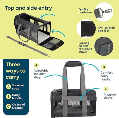 Sherpa Original Deluxe Travel Pet Carrier, Airline Approved & Guaranteed On Board - Charcoal Gray, Medium