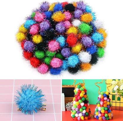 CABAX 1.8'' Assorted Color Sparkle Balls, Tinsel Pom Poms Puff Balls Glitter for Cat Kittens Toys DIY Christmas, 20 Pcs