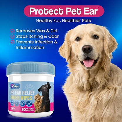 Dog Ear Cleaner Finger Wipes - Ear Finger Wipe for Dog Ear Infection Treatment, Easy to Use Cat Ear Cleaner, Eliminates Odor, Dog Ear Cleaning Solution, Dog Ear Wipes (Oatmeal)