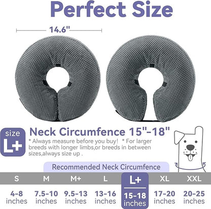 Soft Inflatable Dog Cone Collar Alternative After Surgery - Dog Neck Donut E Collar for Large Medium Small Dogs Cats Post Surgery - Recovery Collar to Stop Licking - Grey, L+
