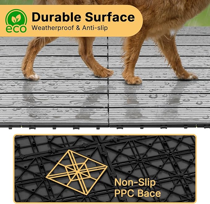 Veehoo Outdoor Flooring Decking for Dog Kennels, 4' x 2' Waterproof Dog Training Platform, Portable Deck for RV, Pet Enclosures,Grey (24 x 12 inches, 4PCS)