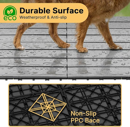 Veehoo Outdoor Flooring Decking for Dog Kennels, 4' x 4' Waterproof Dog Training Platform, Portable Deck for RV, Pet Enclosures,Grey (24 x 12 inches, 8PCS)