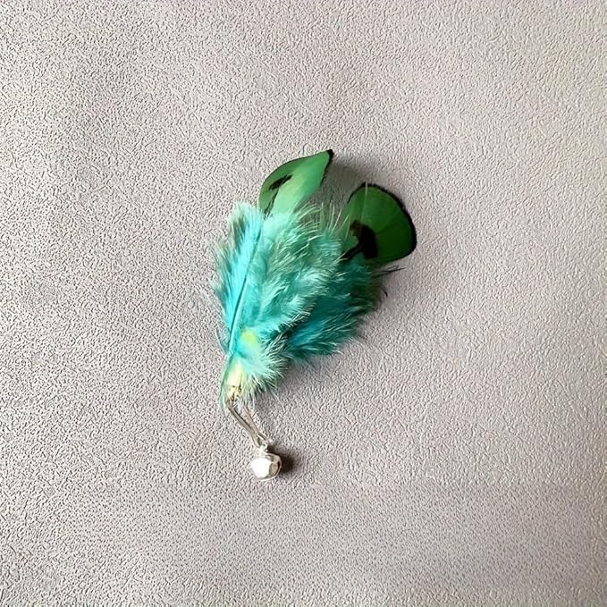 Cat Insect Feather Toy Wand Replacement,Cat Toys Feather Refills,Set of 6 Replacement Heads with Bells,Natural Feather Interactive Cat Toys (Style B)