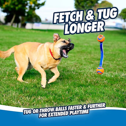 Chuckit! Ultra Duo Tug Dog Toy - Two Ultra Balls on a Durable Nylon Cord Handle - Fetch and Tug-of-War Toy for Dogs - Size Medium - For Breeds 20-60 lbs - 2.5-inch Diameter - Orange and Blue
