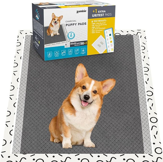 Charcoal Puppy Pee Pads for Dogs, 22"x22" 50 Counts + 1 Extra Health Monitoring Pad - Disposable Dog Potty Training Pads, Odor-Control, Super Absorbent & Leak-Proof