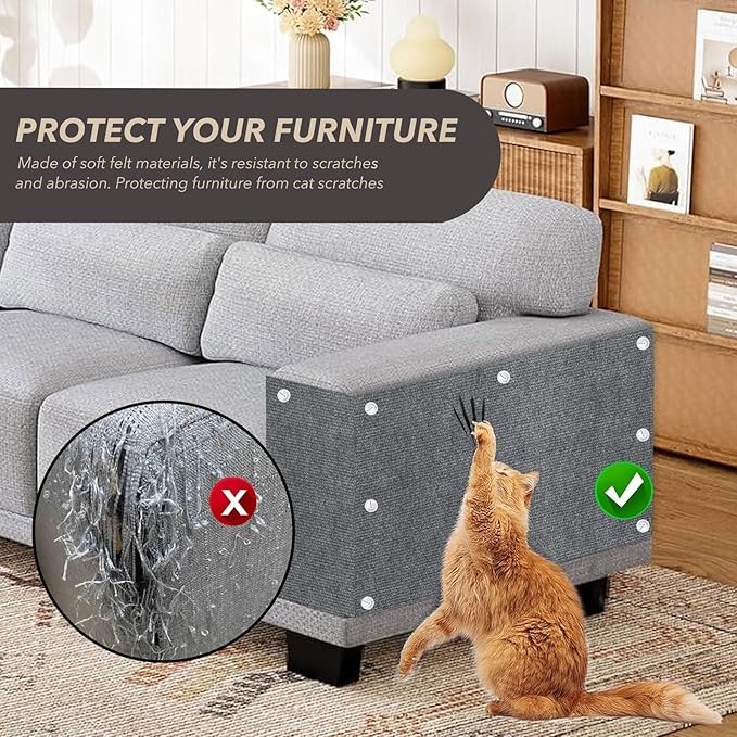 78.7"X15.8" Cat Scratching Mat, Self-Adhesive Cats Carpet, DIY Scratch Furniture Protector for Couch, Sofa, Wall & Doors, Durable Cat Scratch Guards Couch Cats Scratcher from Claw (Grey)