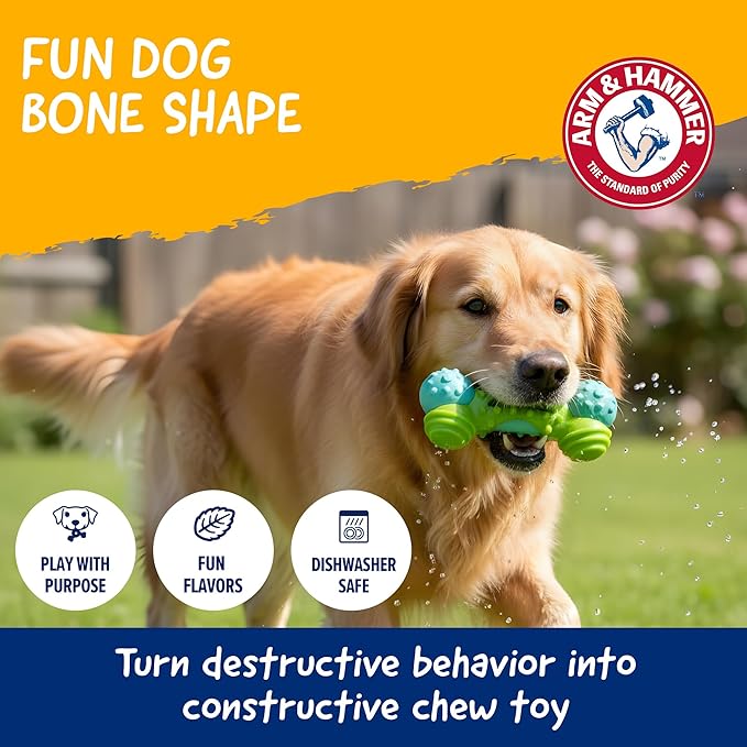 Arm & Hammer Nubbies Duality Bone, A Dental Chew Toy for Dogs - Nubby Pet Toy Cleans Teeth to Reduce Plaque & Tartar with Baking Soda, Green Apple Flavor Dog Bone for Moderate Chewers
